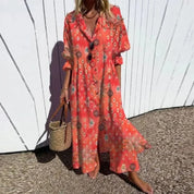 Thessaly Beaumont | Colorful Floral Maxi Dress with V-Neck