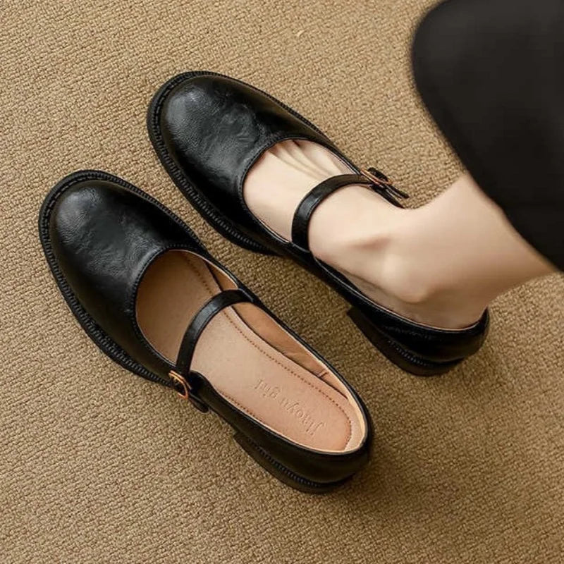 Vivienne Caldwell | Black Leather Mary Jane Shoes Low Block Heel