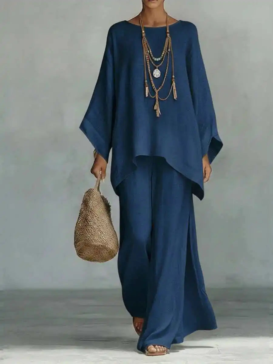 Serenne Calloway | Linen Two-Piece Set with Wide-Leg Pants For Women