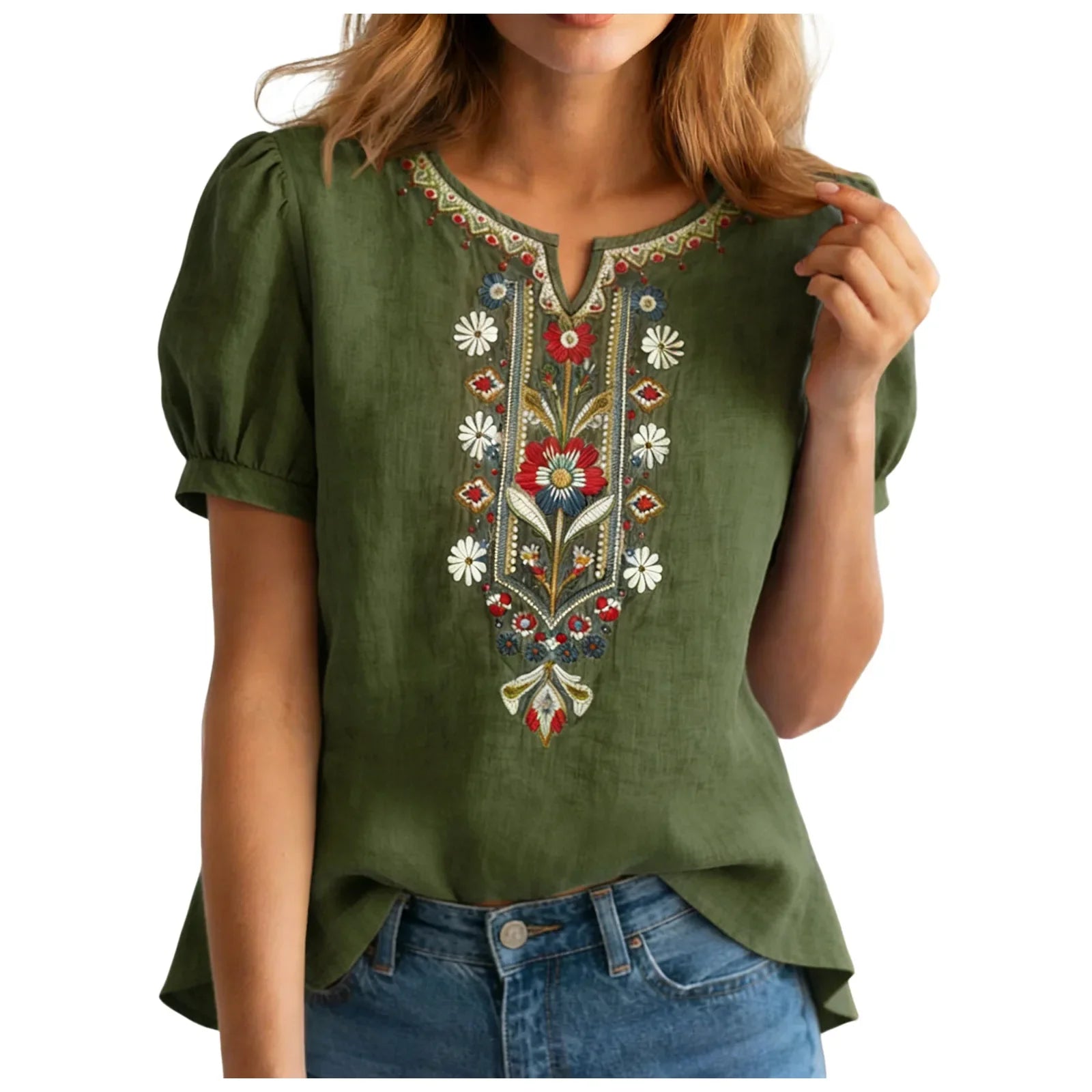 Rosanne Bellefleur | Floral Embroidered Linen Blend Blouse For Women