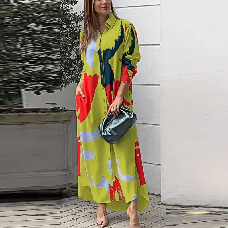 Yvonne Castellano | Abstract Print Maxi Shirt Dress For Women