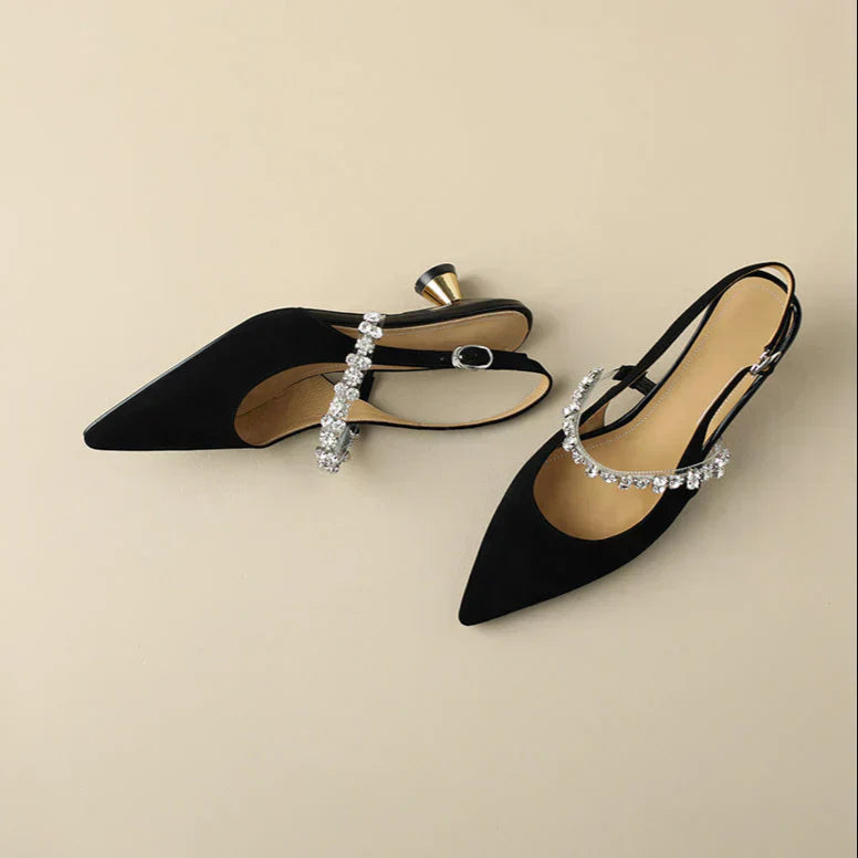 Eloise Sancerre | Silver Crystal Strap Slingback Pointed Toe Heels