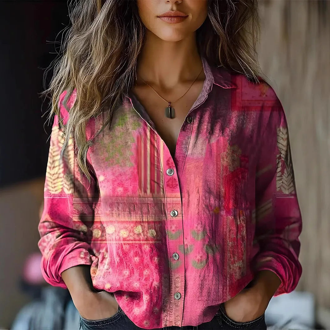 Genevra Winsford | Vintage Floral Print Long Sleeve Button-Down Shirt