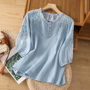Marguerite Fontclaire | Light Blue Floral Embroidered Blouse