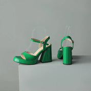 Celestine Brouvard | Yellow Patent Block Heel Sandals