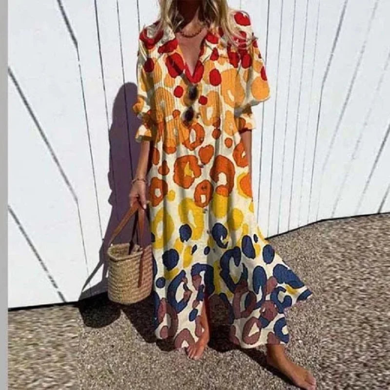Thessaly Beaumont | Colorful Floral Maxi Dress with V-Neck