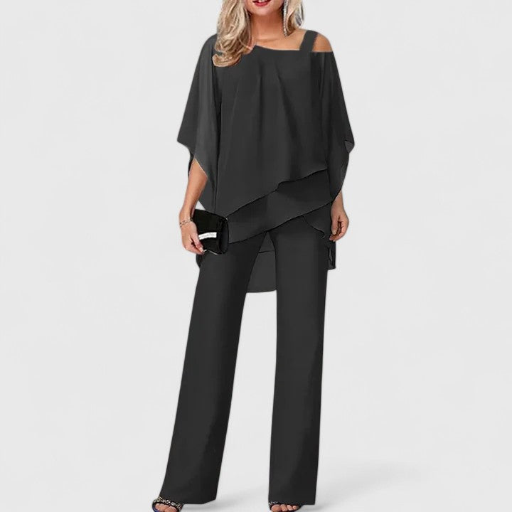 Loretta Pemberton | Burgundy Chiffon Two-Piece Pant Set