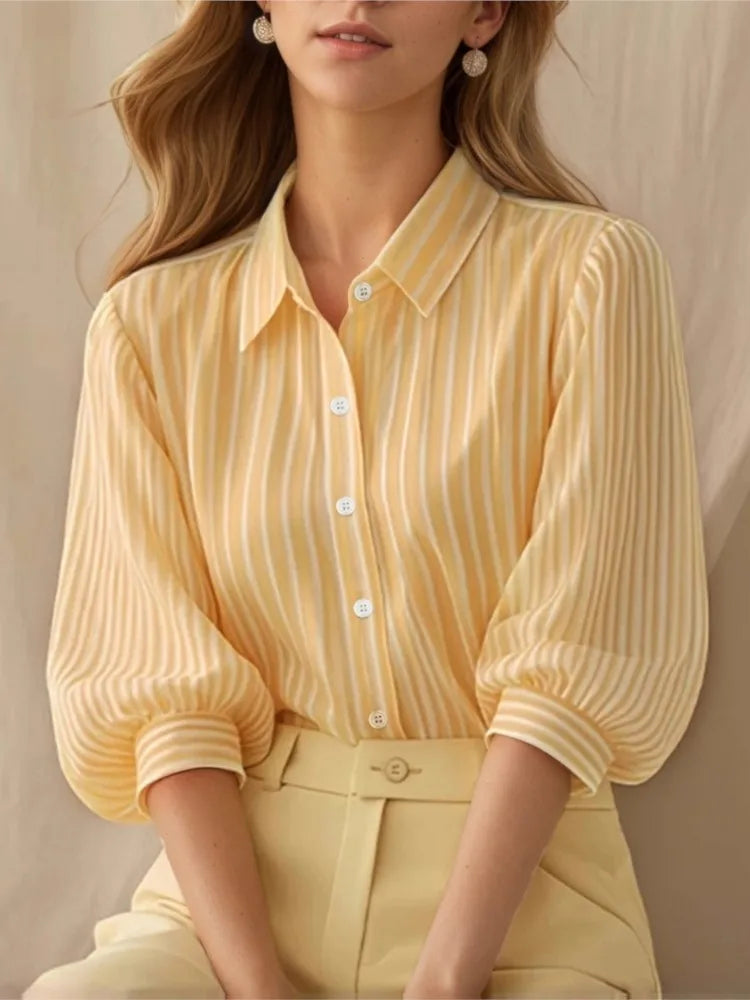 Lily Adams | Red & White Striped Puff Sleeve Shirt For Women
