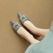 Clarisse Valenthorpe | Gold Glitter Block Heel Pumps with Crystal Buckle