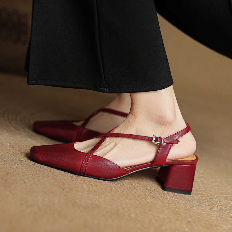 Seraphine Bellecourt | Red Leather Block Heel Slingback Sandals