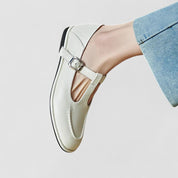 Marguerite Colville | Black Orthopedic T-Strap Low Heel Flat