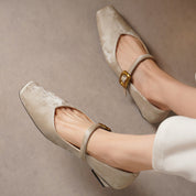 Sylvaine Delcroix | Velvet Mary Jane Heels with Gold Buckle