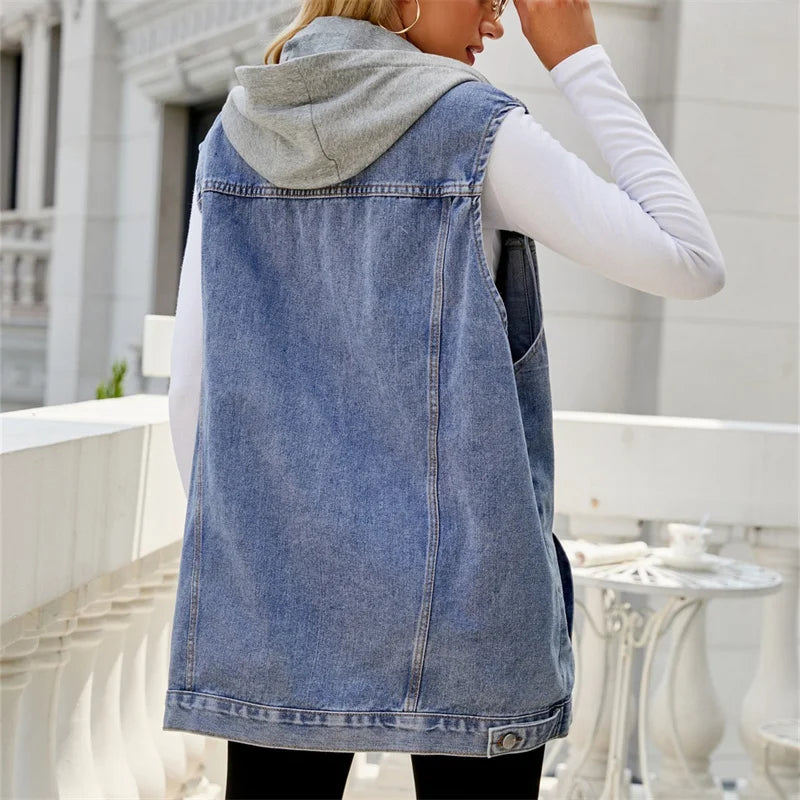 Elaine Vosscourt | Hooded Denim Vest in Light Blue