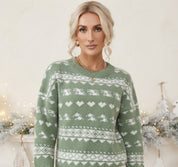 Snow Cheer | Green Heart Fair Isle Christmas Sweater For Women