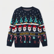 Snowy Cheer | Navy Santa Print Christmas Sweater For Women