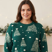 Snowy Eve | Red Tree Jacquard Christmas Sweater For Women
