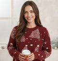 Snowy Eve | Red Tree Jacquard Christmas Sweater For Women
