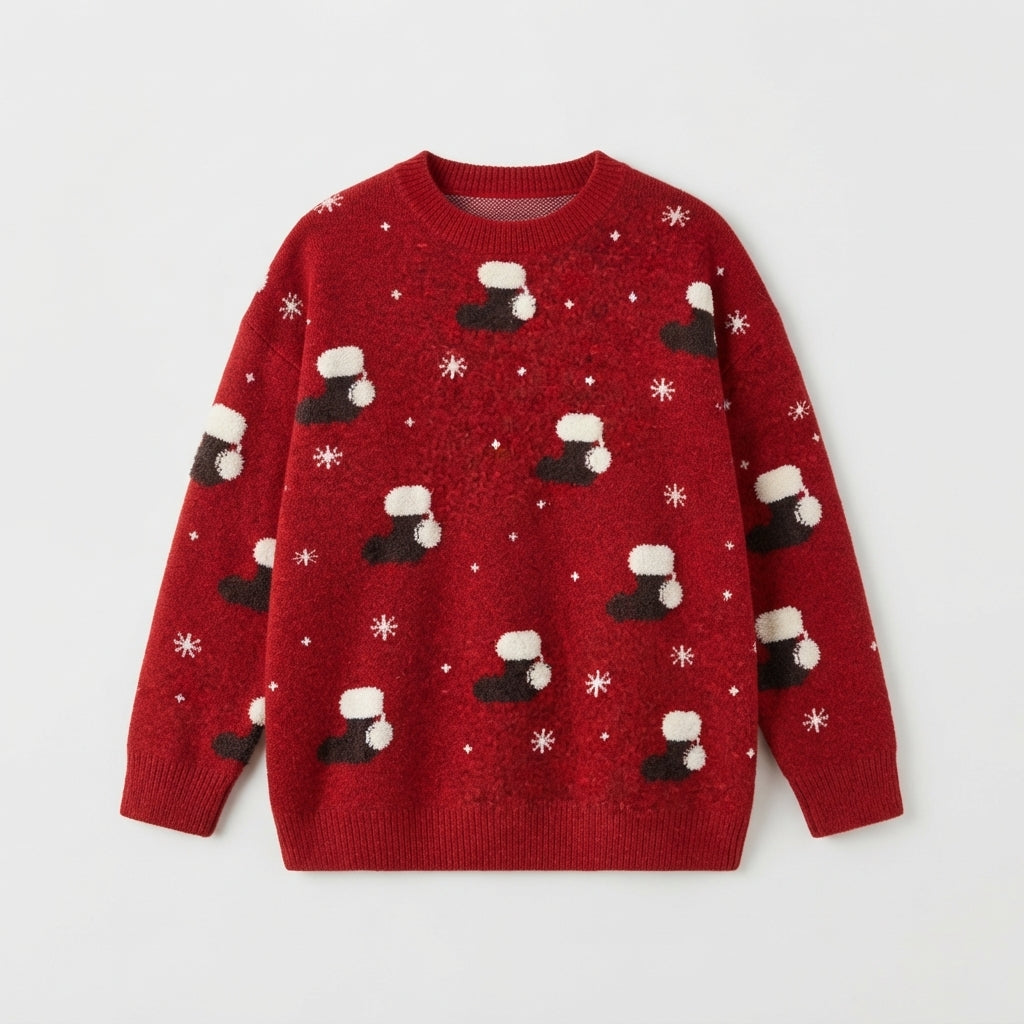Solène Fairchild | Red Stocking Print Christmas Sweater For Women