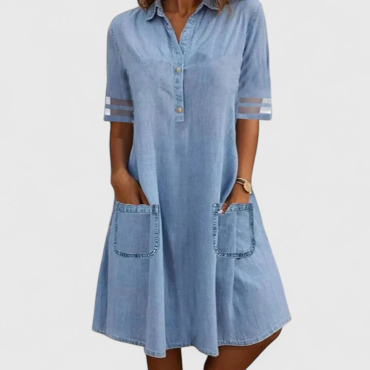 Elaine Merriford | Light Blue Denim Midi Dress with Pockets