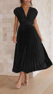 Serinda Vauclaire | Rose Pleated V-Neck Midi Dress