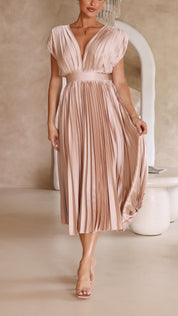 Serinda Vauclaire | Rose Pleated V-Neck Midi Dress