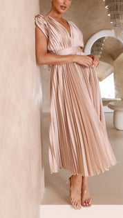 Serinda Vauclaire | Rose Pleated V-Neck Midi Dress
