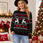 Tinsel | Reindeer Heart Print Christmas Sweater For Women