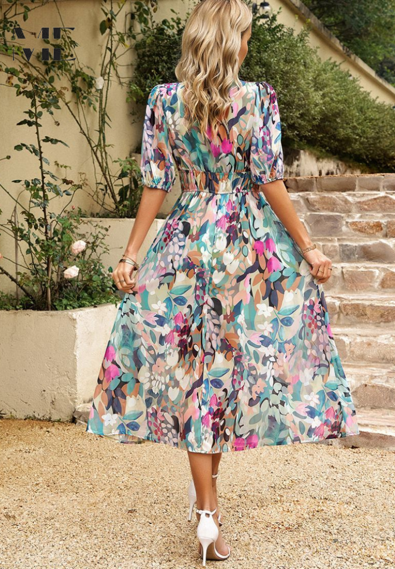 Lavinia Beaumont | Floral Midi V-Neck Dress
