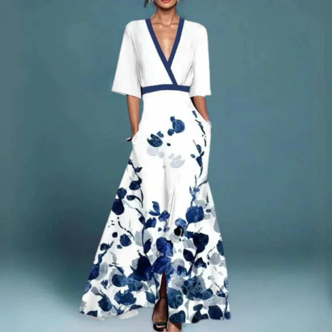 Giselle Vaumont | Floral Embroidered Maxi Dress in Sage Green