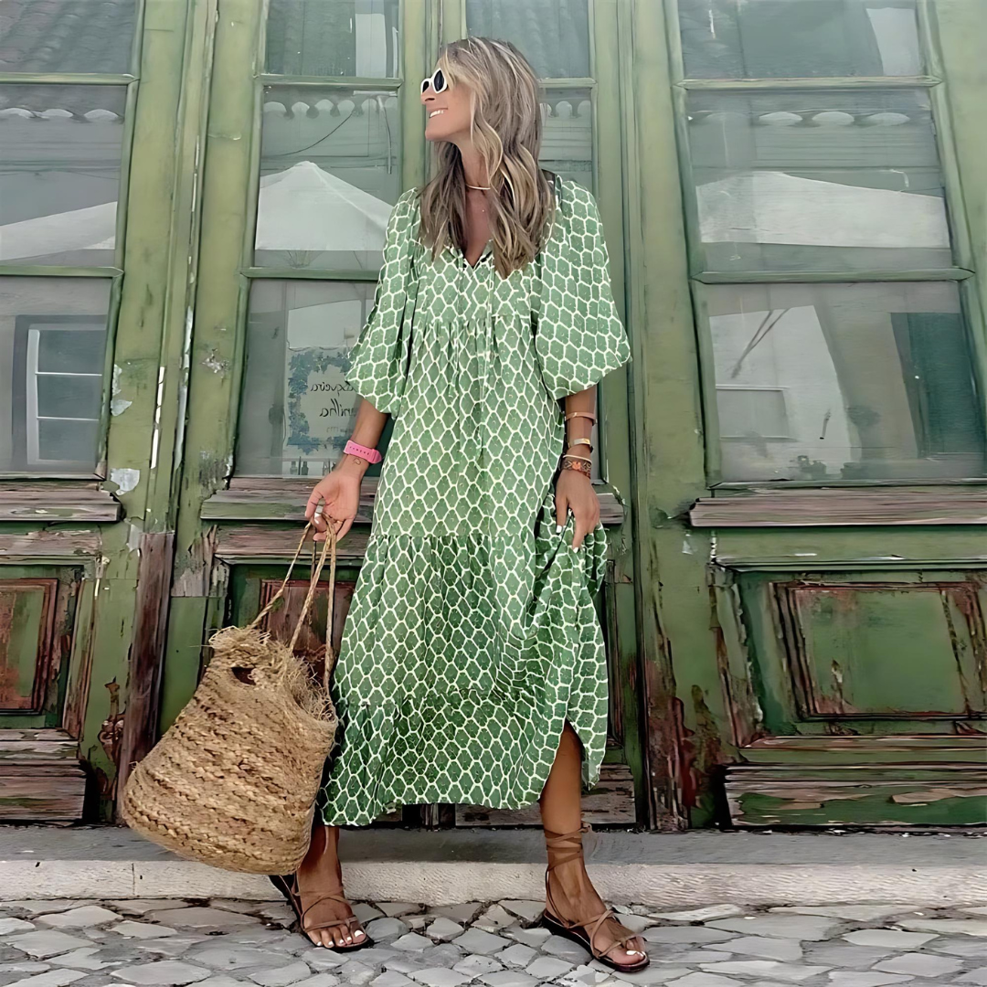 Claudine Roséval | Green Floral Print Maxi Dress