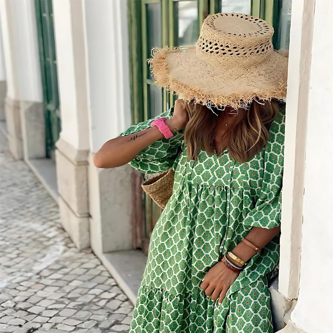 Claudine Roséval | Green Floral Print Maxi Dress