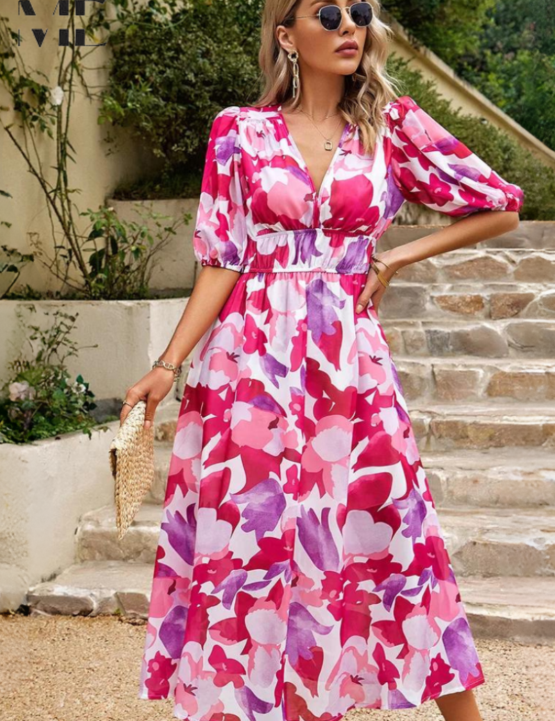 Lavinia Beaumont | Floral Midi V-Neck Dress
