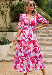 Lavinia Beaumont | Floral Midi V-Neck Dress