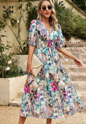 Lavinia Beaumont | Floral Midi V-Neck Dress