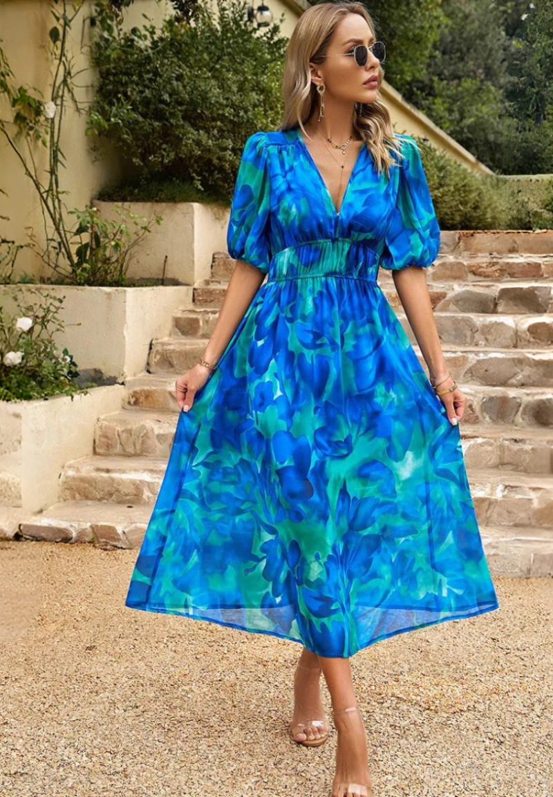 Lavinia Beaumont | Floral Midi V-Neck Dress