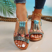 Celeste Amarino | Boho Rhinestone Flat Sandals For Women