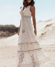 Celestine Beausoleil | Ivory Lace Boho Maxi Dress