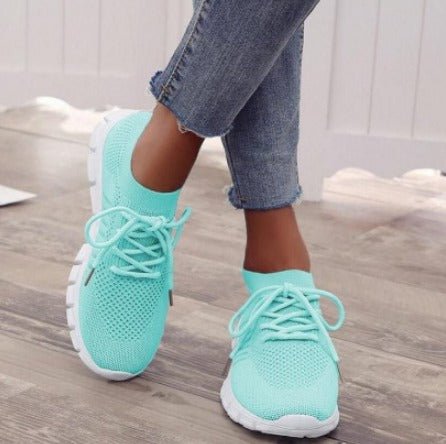 Celeste Wyndbourne | Yellow Knit Mesh Lace-Up Lightweight Sneakers