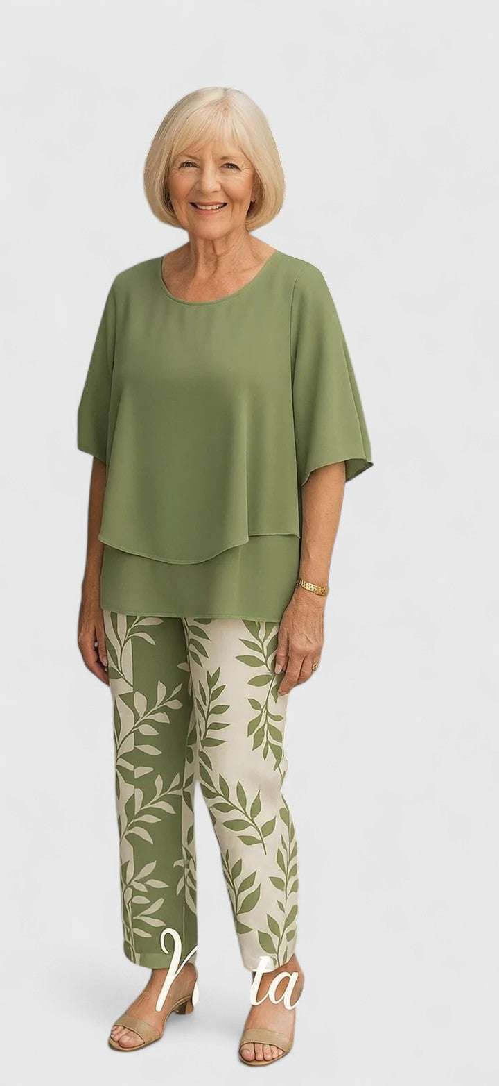 Constance Ellwood | Sage Green Floral Print Two-Piece Set
