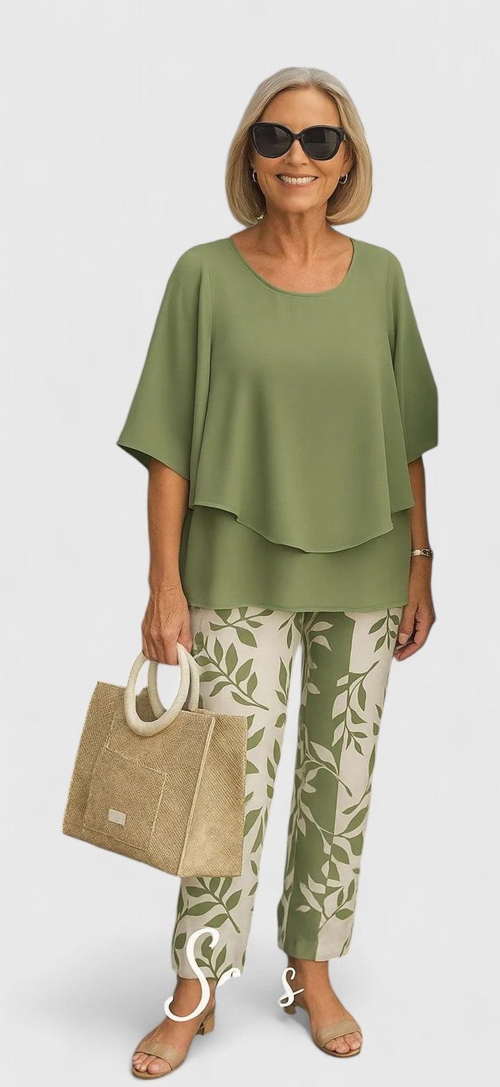 Constance Ellwood | Sage Green Floral Print Two-Piece Set