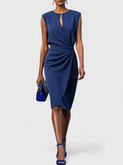 Vivienne Marlowe | Navy Blue Sleeveless Keyhole Midi Dress