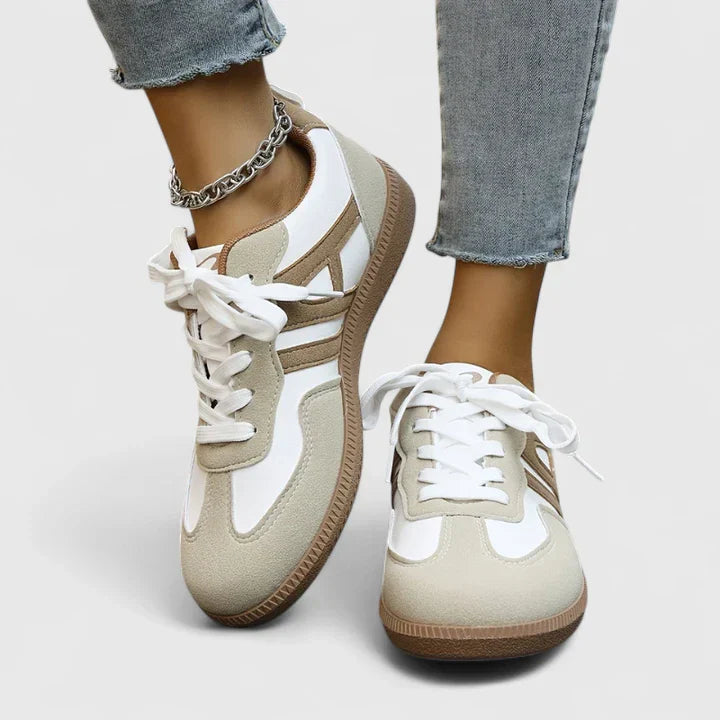 Seraphina Montclair | Orthopedic Lace-Up Sneakers in Beige & White