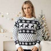 Winter Glow | White Reindeer Fair Isle Christmas Sweater For Women