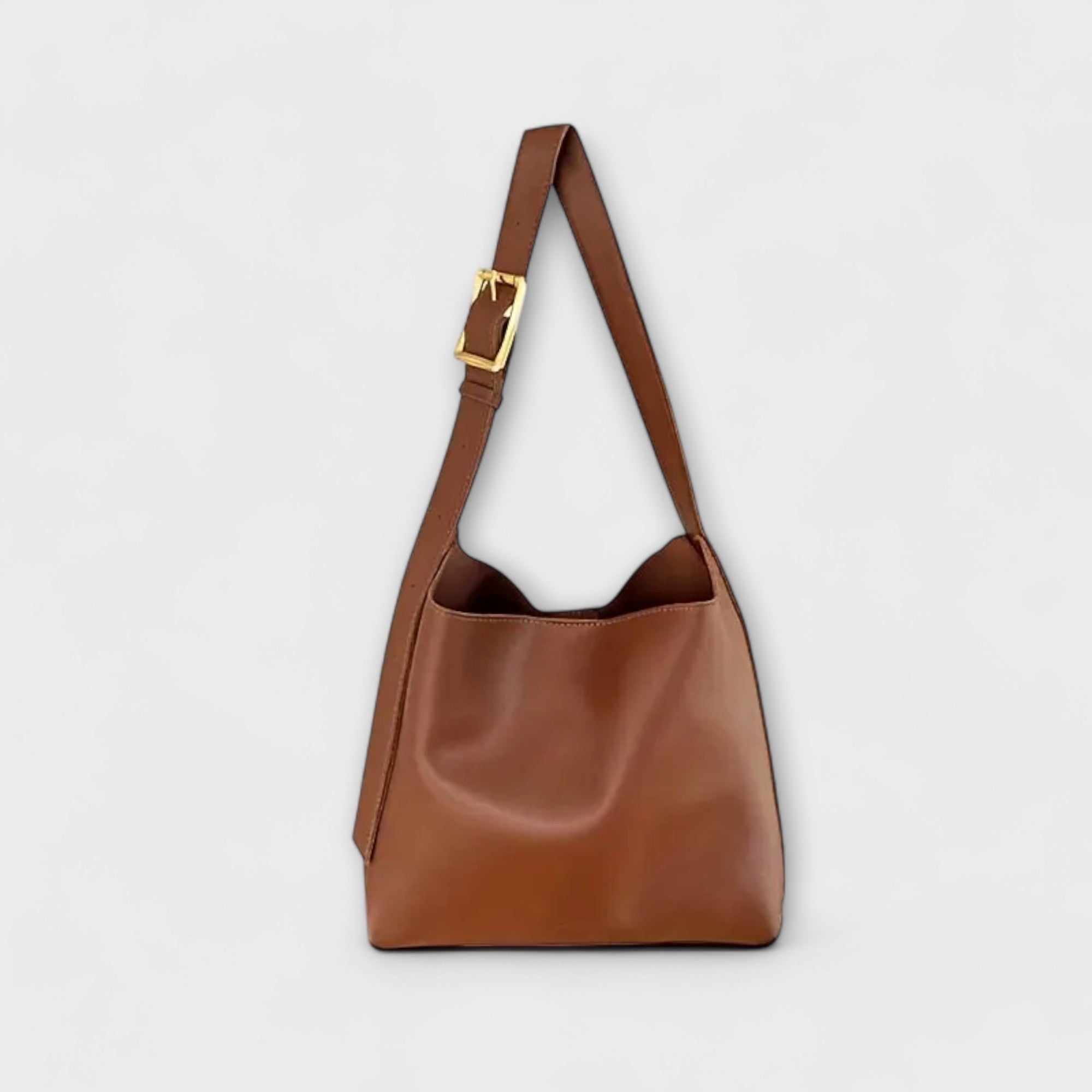 Cecilia Montrose | Tan Faux Leather Shoulder Bag with Gold Buckle