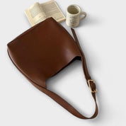Cecilia Montrose | Tan Faux Leather Shoulder Bag with Gold Buckle