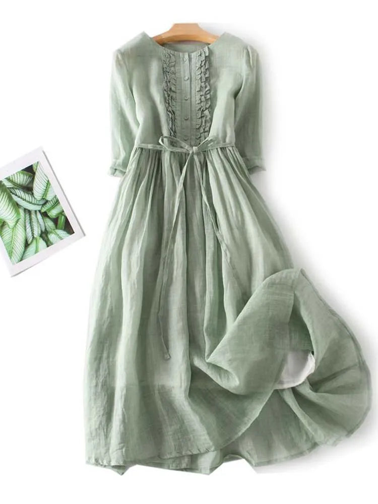Seraphine Linden | Ruffle Front Maxi Dress For Women