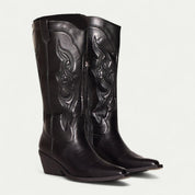 Seraphina Caldwell | Black Western Calf-High Pointed Toe Boots
