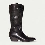 Seraphina Caldwell | Black Western Calf-High Pointed Toe Boots