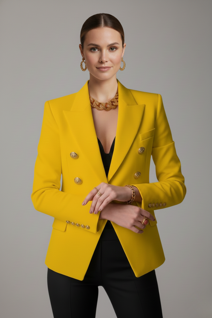 Clarissa Beaumont | Black Double-Breasted Blazer with Gold-Tone Buttons