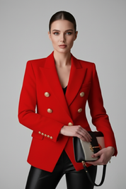 Clarissa Beaumont | Black Double-Breasted Blazer with Gold-Tone Buttons